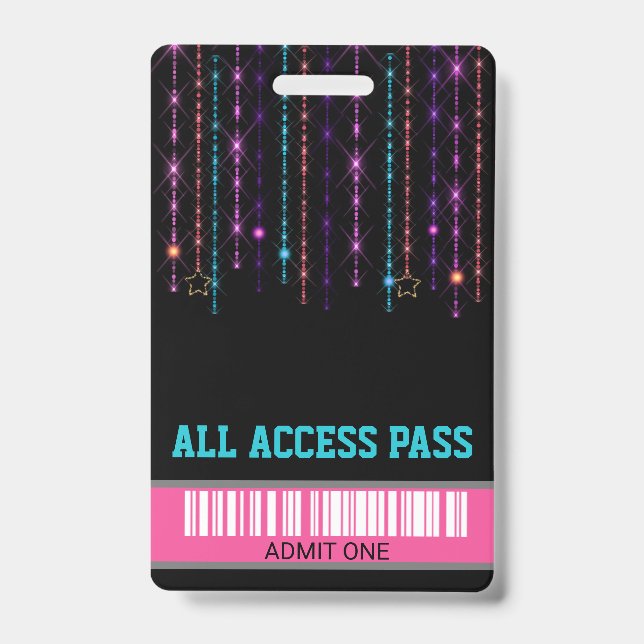 Roller SKate party, VIP Pass ,Invitation, Glitter ID Badge (Front)