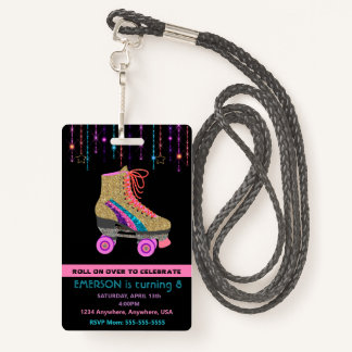 Roller SKate party, VIP Pass ,Invitation, Glitter ID Badge