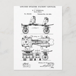 Roller Skate Patent Paper Items Postcard