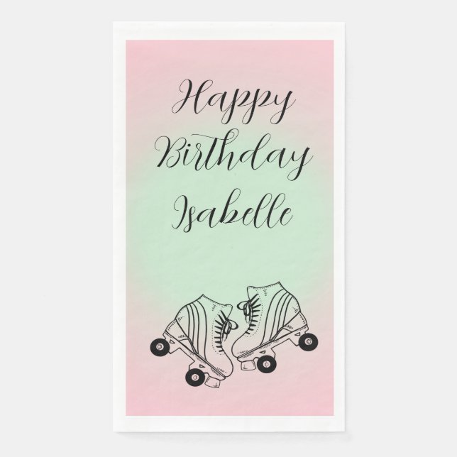 Roller Skate Pink Ombre Happy Birthday Napkin (Front)