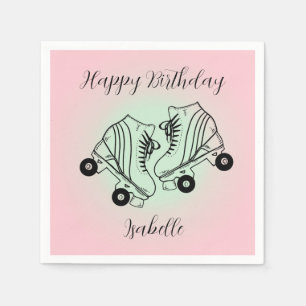 Roller Skate Pink Ombre Happy Birthday Napkin