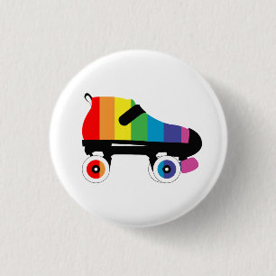 roller skate rainbow stripes 3 cm round badge