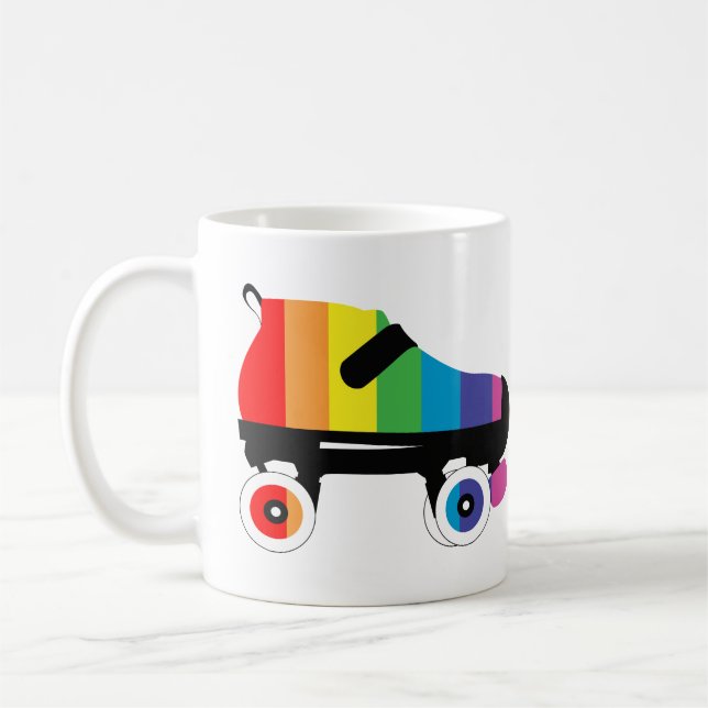 roller skate rainbow stripes coffee mug (Left)