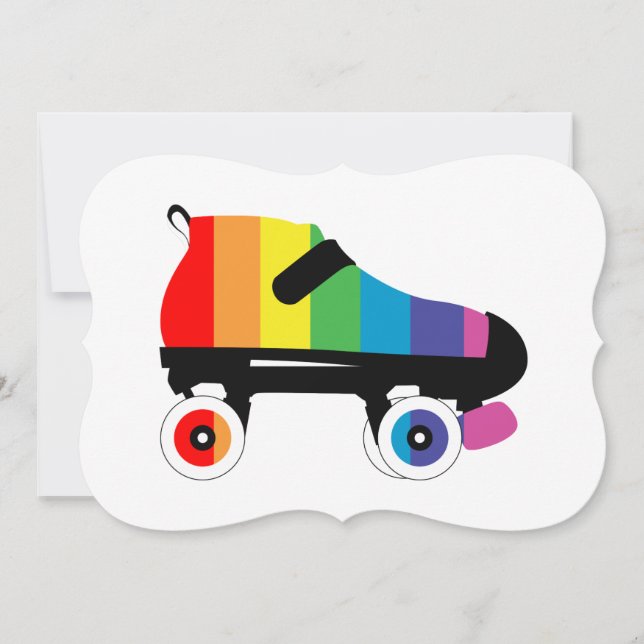 roller skate rainbow stripes invitation (Front)