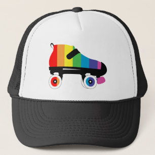 roller skate rainbow stripes trucker hat