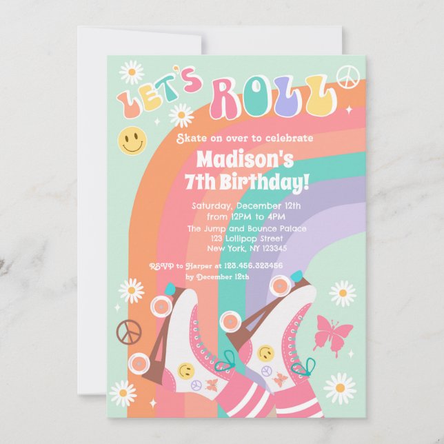 Roller Skate Retro Groovy Birthday Invitations (Front)