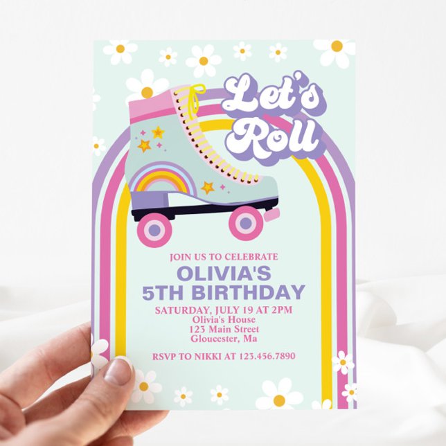 Roller skate Retro Rainbow Birthday Inv Invitation (Creator Uploaded)