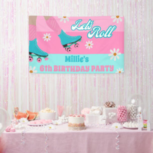 Roller skate Retro Rainbow Birthday Party Banner