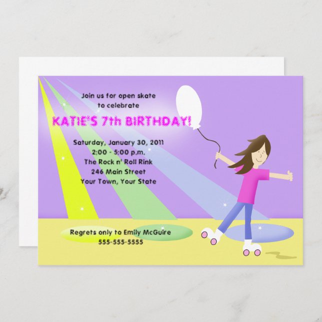 ROLLER SKATE Rollerskating 5x7 Birthday Invitation (Front/Back)