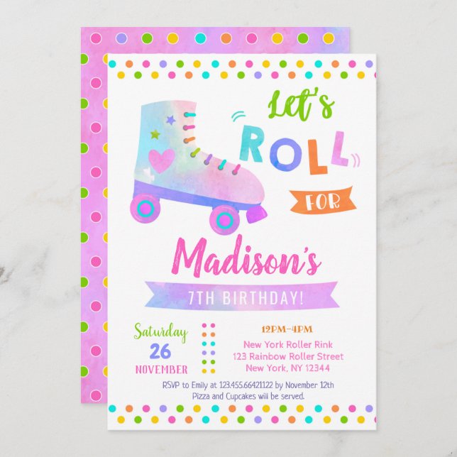 Roller Skate Skating Birthday Party Invitations (Front/Back)