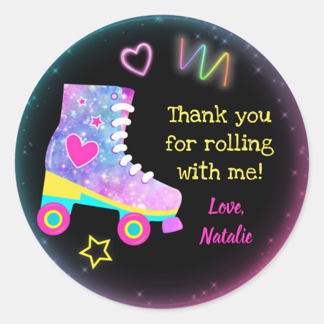 Roller Skate Skating Birthday Stickers Labels (Front)