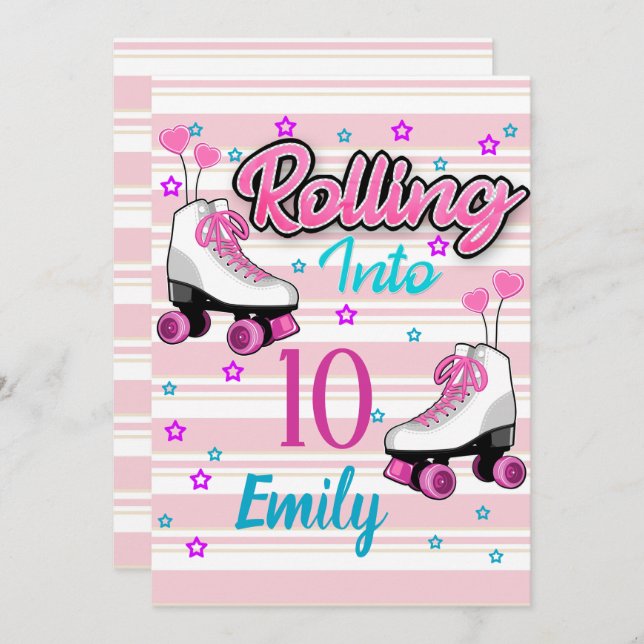 Roller Skate Skating Custom Birthday Invitation (Front/Back)