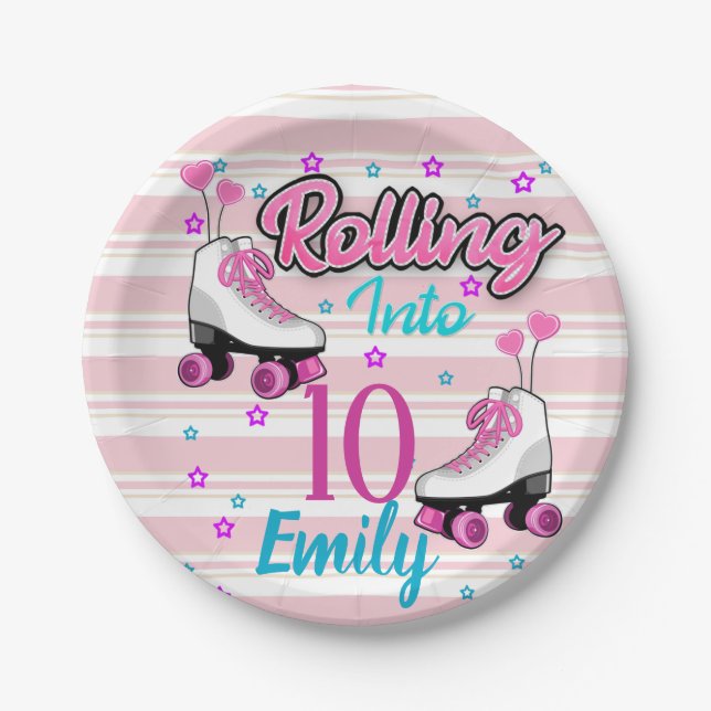 Roller Skate Skating Custom Birthday  Paper Plate (Front)