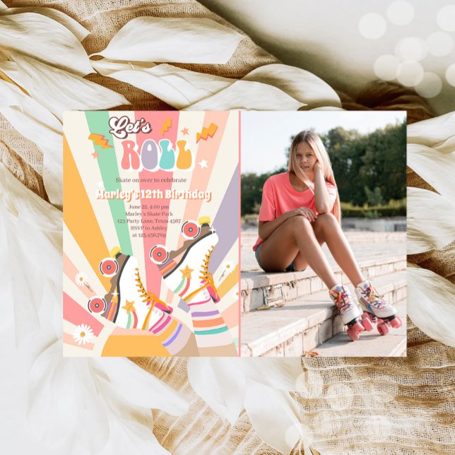 Roller Skate Skating Retro Groovy Birthday Party I Invitation (Creator Uploaded)