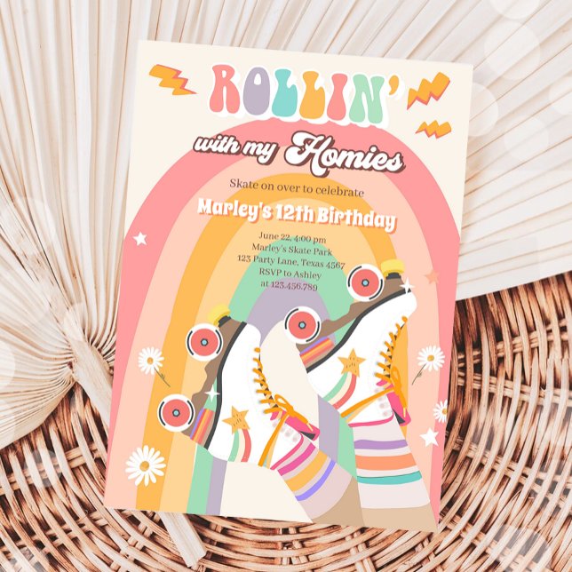 Roller Skate Skating Retro Groovy Birthday Party I Invitation (Creator Uploaded)