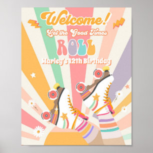 Roller Skate Skating Retro Groovy Birthday Welcome Poster
