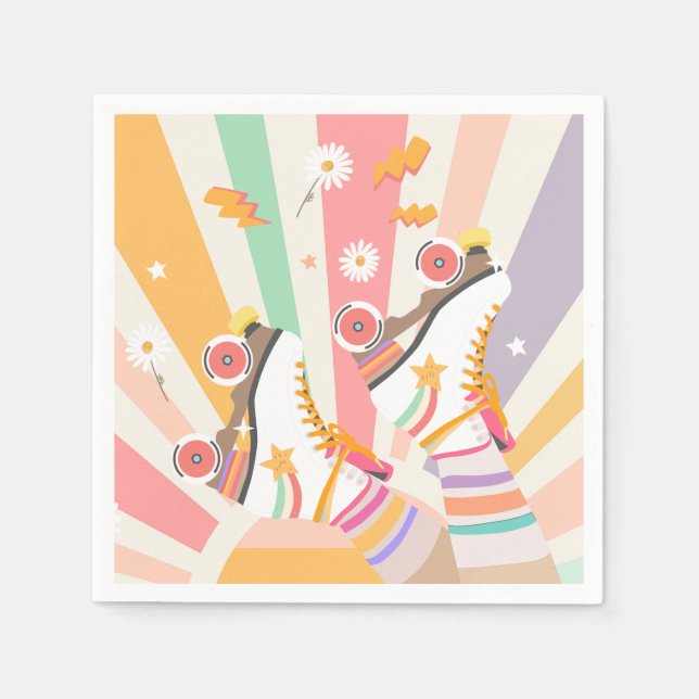 Roller Skate Skating Retro Groovy Girl Birthday Pa Napkin (Front)