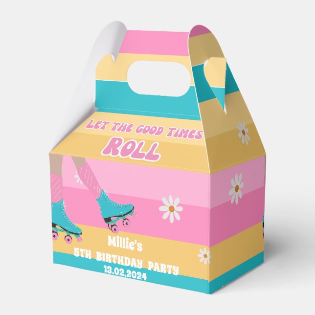 Roller skate skating retro rainbow Birthday Favour Box (Back Side)