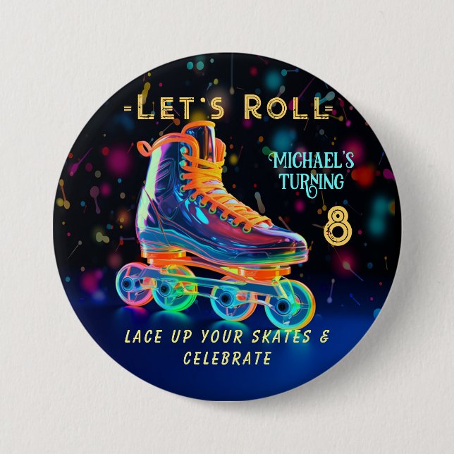 Roller Skate, Turning 8 7.5 Cm Round Badge (Front)