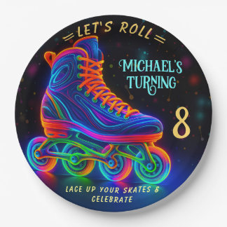Roller Skate, Turning 8 Balloon Paper Plate