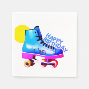 Roller skater sun add your name tex happy birthday napkin