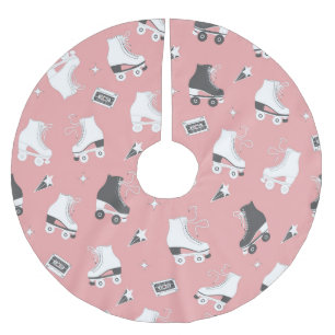 Roller skates cassette pattern. brushed polyester tree skirt