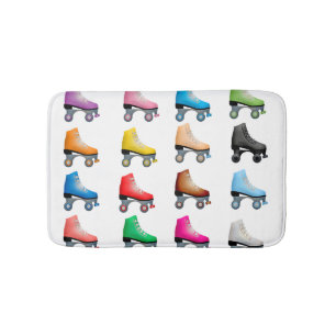 Roller Skates Colorful Pattern Retro Rollerskates Bath Mat