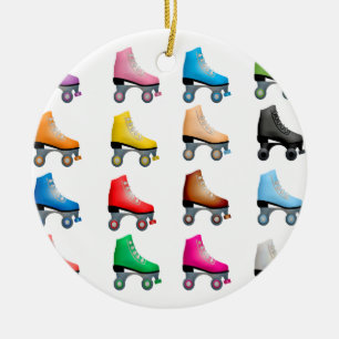 Roller Skates Colourful Pattern Retro Rollerskates Ceramic Tree Decoration
