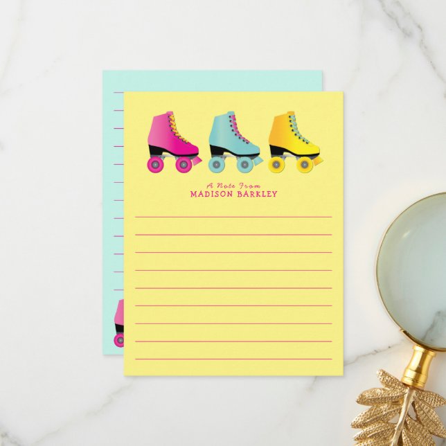 Roller Skates Cute Kid's Flat Stationary Cards (Front/Back In Situ)