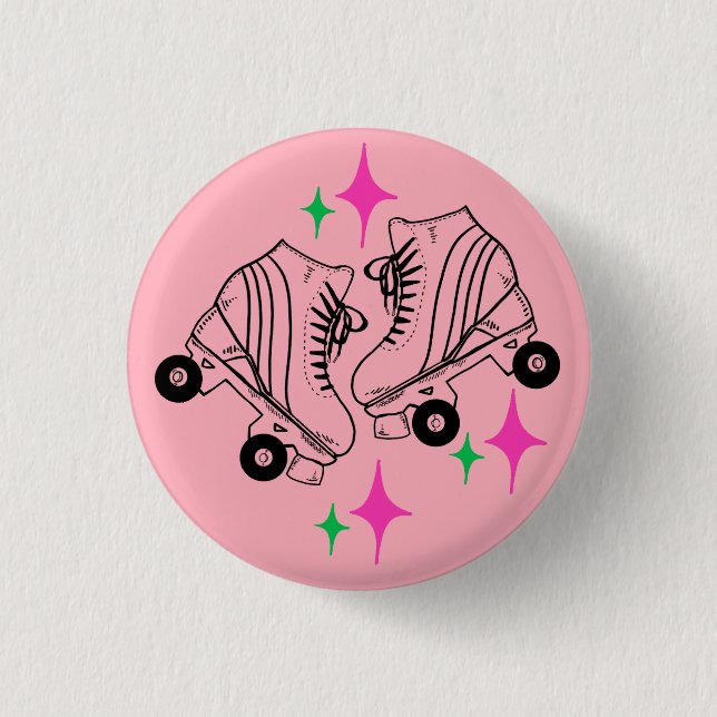 Roller Skates Derby Skating Pink Birthday Party 3 Cm Round Badge (Front)