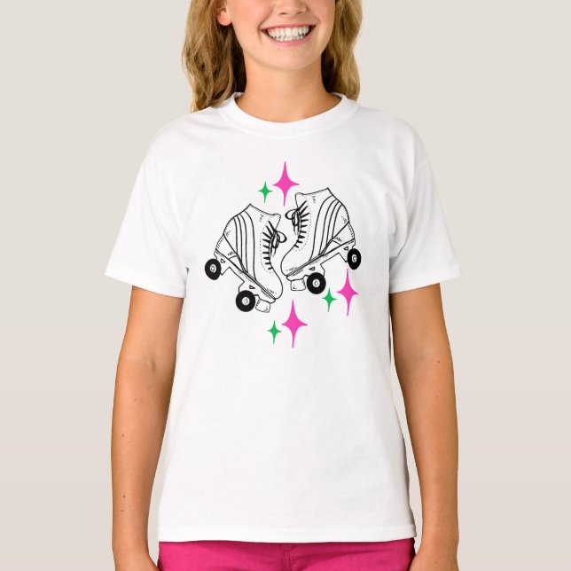 Roller Skates Derby Skating Pink Birthday T-Shirt (Front)