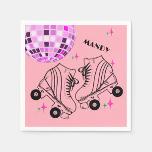 Roller Skates Derby Skating Pink Disco Birthday   Napkin