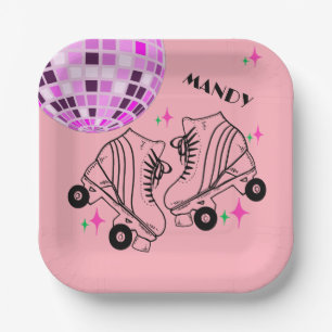 Roller Skates Derby Skating Pink Disco Birthday  Paper Plate