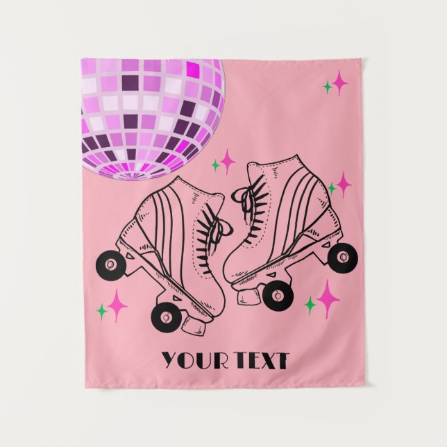Roller Skates Derby Skating Pink Disco Birthday  Tapestry (Front)