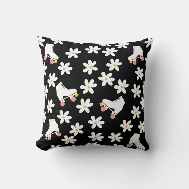  Roller Skates Floral Black Roller Skater Gift   Cushion (Front)