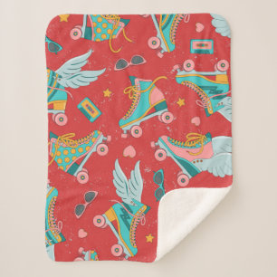 Roller skates in bright colours with and without w sherpa blanket