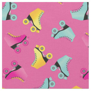 Roller Skates Skating Rink Retro Pink Fabric