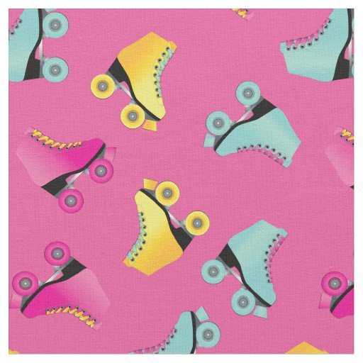 Roller Skates Skating Rink Retro Pink Fabric Zazzle