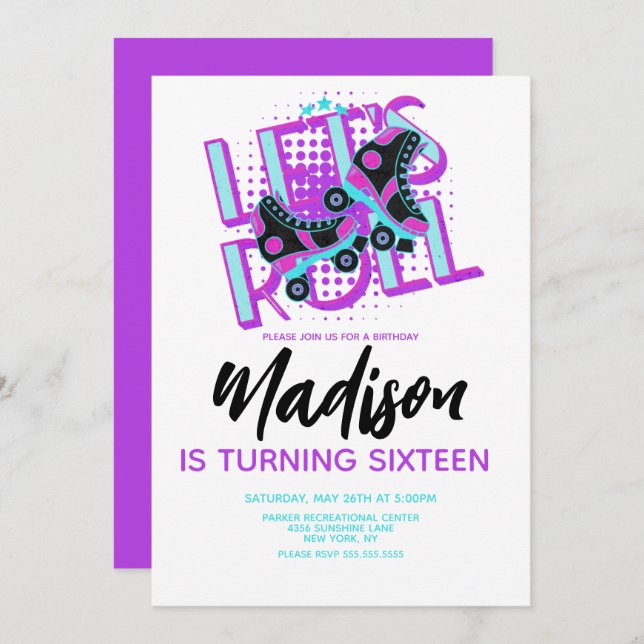 Roller Skates Sweet 16 Theme Birthday Party Invitation (Front/Back)