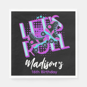 Roller Skates Sweet 16 Theme Birthday Party Napkin