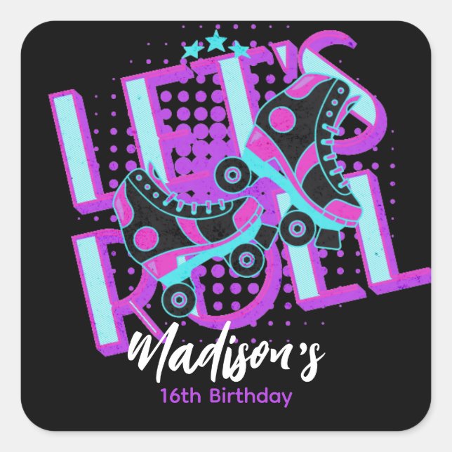 Roller Skates Sweet 16 Theme Birthday Party Square Sticker (Front)