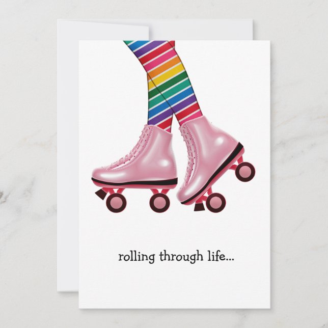 Roller skates with rainbow socks note card (Front)