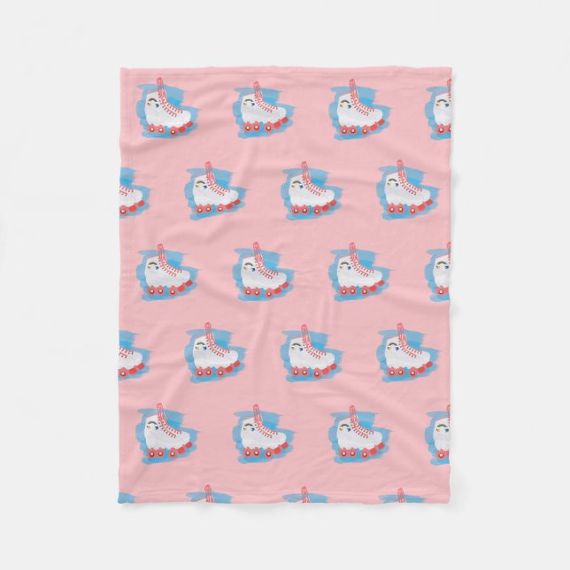 Roller Skates with Watercolor Splash Fleece Blanket (Front)
