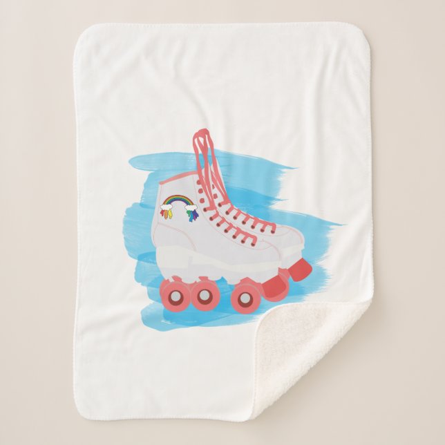 Roller Skates with Watercolor Splash Sherpa Blanket (Front)