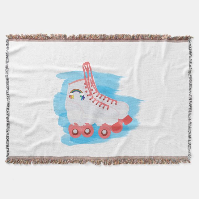 Roller Skates with Watercolor Splash Throw Blanket (Front)