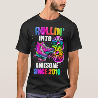 Roller Skating 8Th Birthday Girls Rollin Into 8 Aw T-Shirt