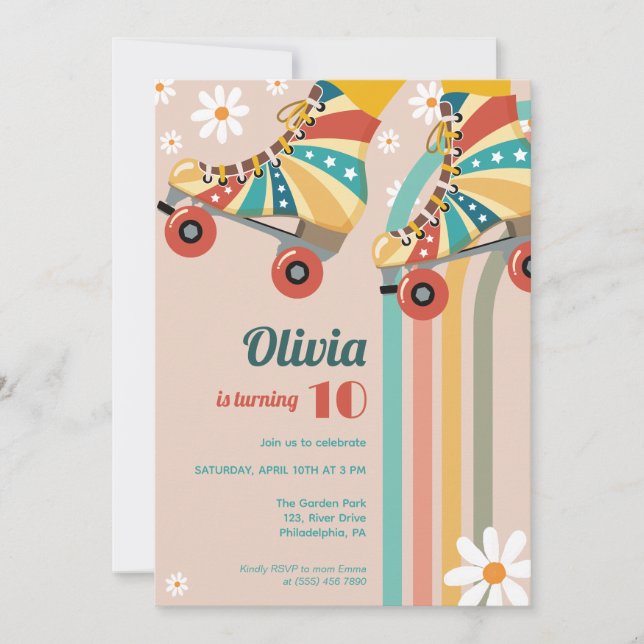Roller Skating Birthday Groovy hippy Invitation (Front)