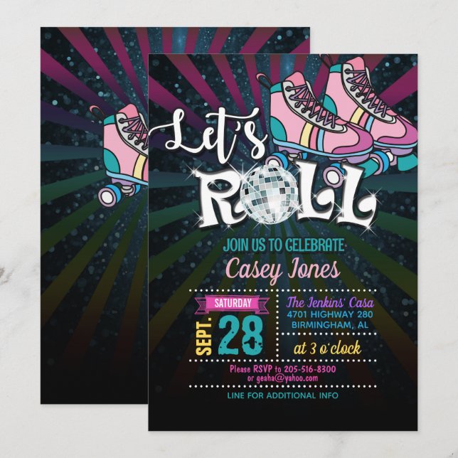 Roller Skating Birthday Invitation - Girl (Front/Back)