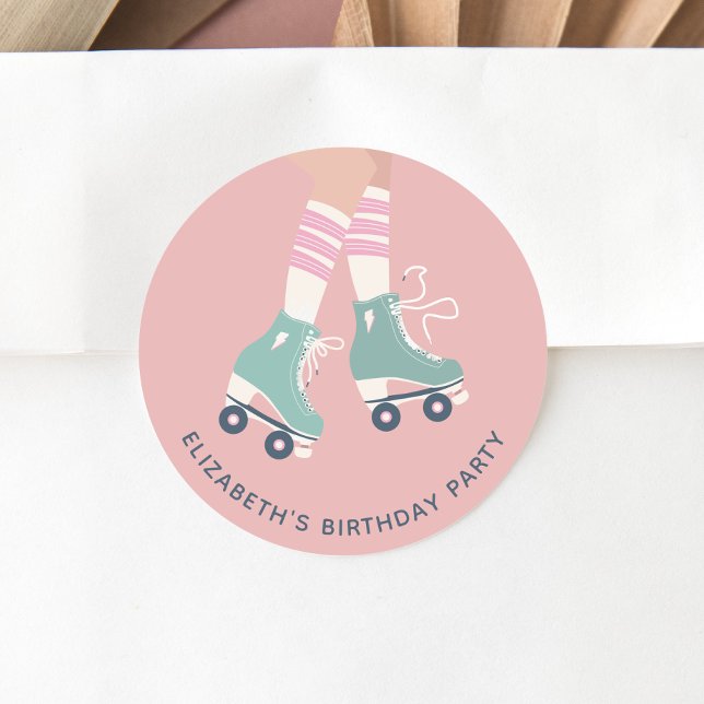 Roller Skating Birthday Party Classic Round Sticker (Creator Uploaded)