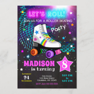 Roller Skating Birthday Party Invitation / Neon